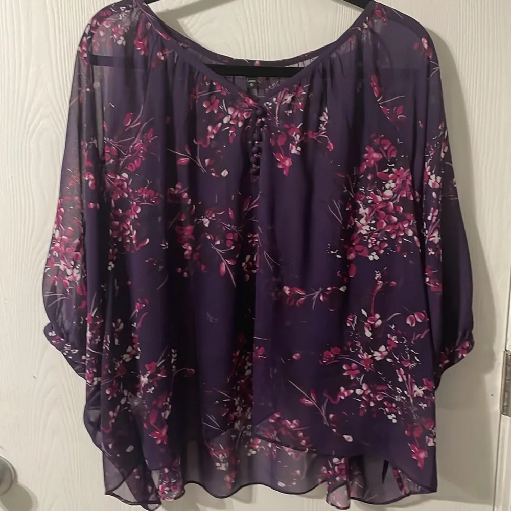 💰Express semi sheer purple floral print dolman sleeve top oversized medium